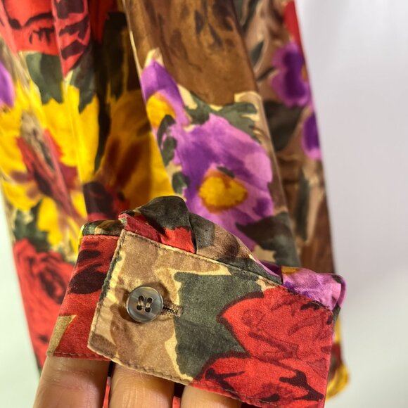 Vintage Copper Key Size M Silk Floral Print Shirt Button-Up - Picture 7 of 11